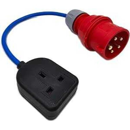 3-Phase 16A Red 5-Pin CEE Plug to Single Heavy Duty Rubber 13A 230V UK Socket