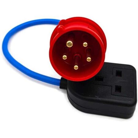 3-Phase 16A Red 5-Pin CEE Plug to Single Heavy Duty Rubber 13A 230V UK Socket