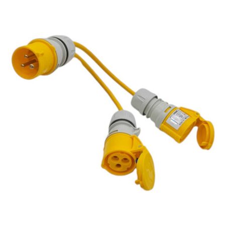 HDIUK 110V 16A Site Power Splitter, 16A Yellow CEE Plug to 2 x 16A CEE Sockets