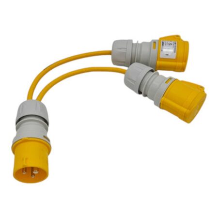 HDIUK 110V 16A Site Power Splitter, 16A Yellow CEE Plug to 2 x 16A CEE Sockets