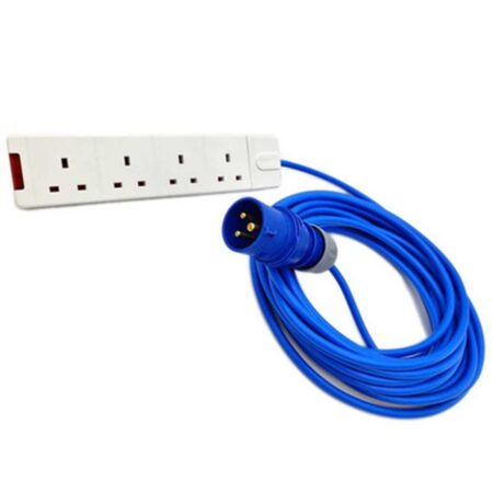 HDIUK - 16A CEE Plug to 13a 4-Gang UK Socket Strip. Fly Lead