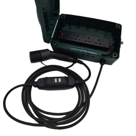 Type-2 EV Charger to Weatherproof 4-Gang Socket with RCD – Outdoor Power Supply for Christmas Lights & Garden Equipment