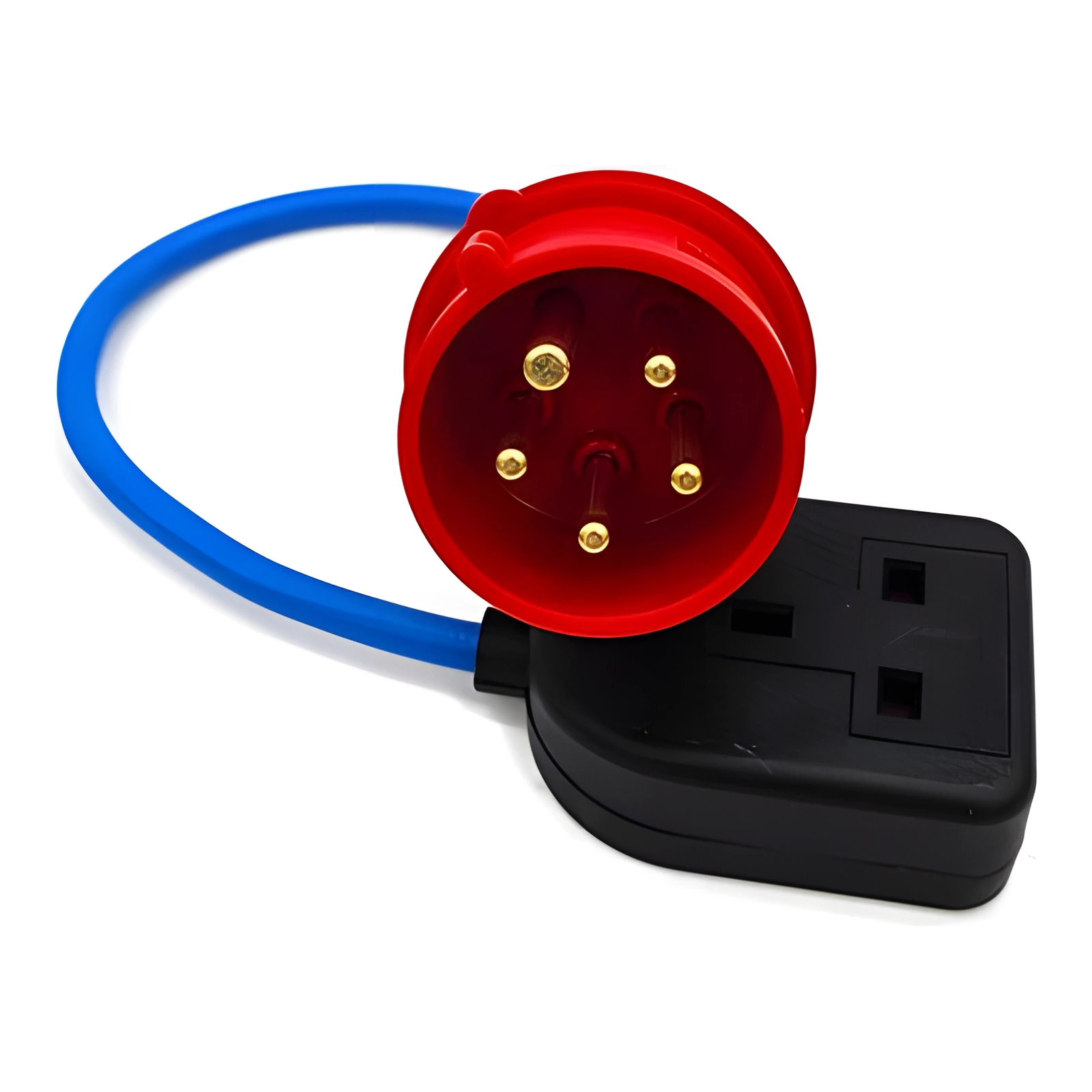 3-Phase 16A Red 5-Pin CEE Plug to Single Heavy Duty Rubber 13A 230V UK Socket
