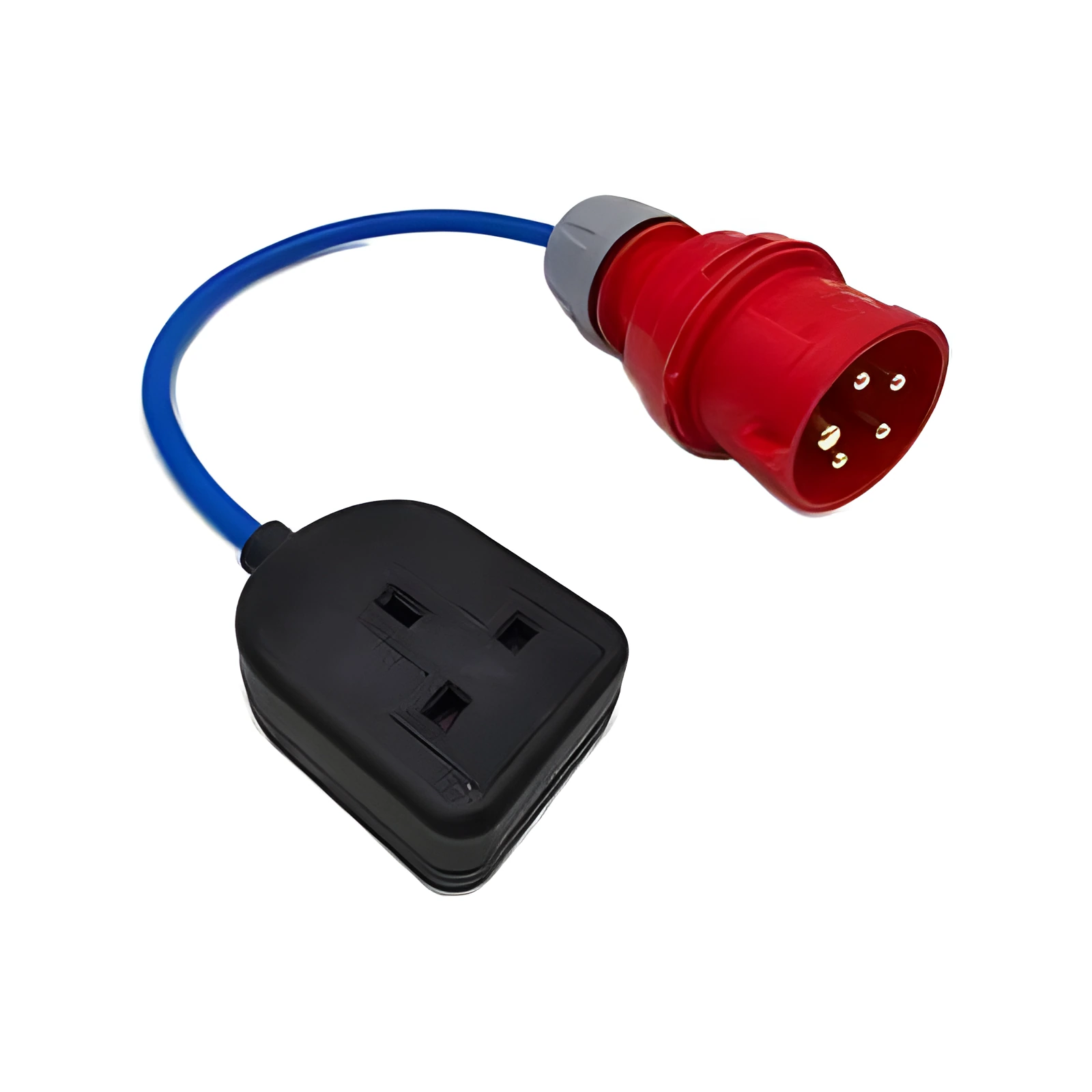 3-Phase 16A Red 5-Pin CEE Plug to Single Heavy Duty Rubber 13A 230V UK Socket