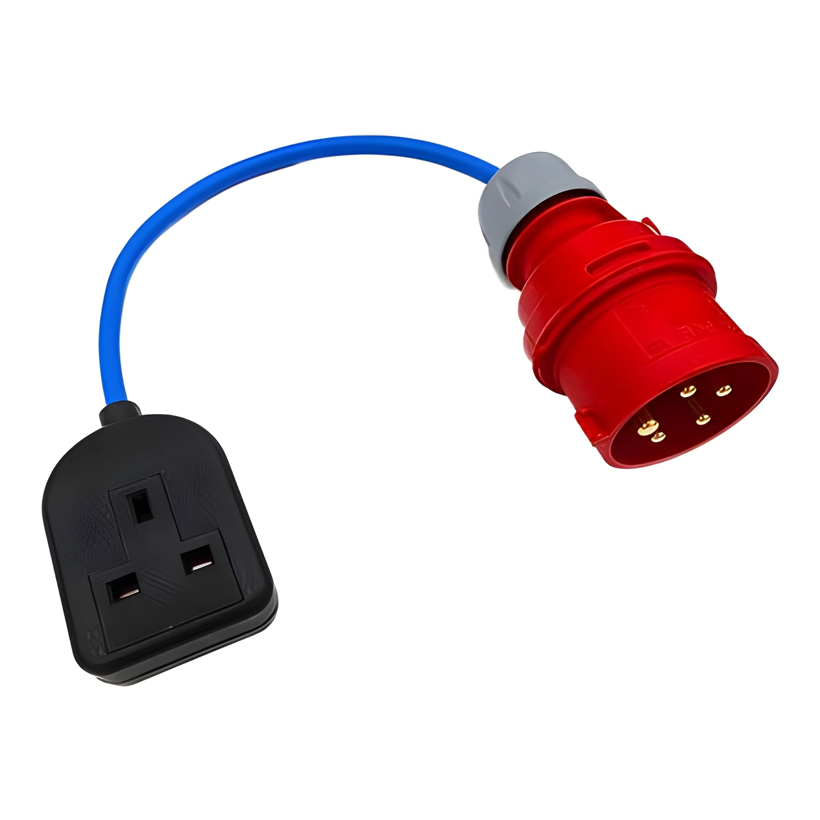 3-Phase 16A Red 5-Pin CEE Plug to Single Heavy Duty Rubber 13A 230V UK Socket