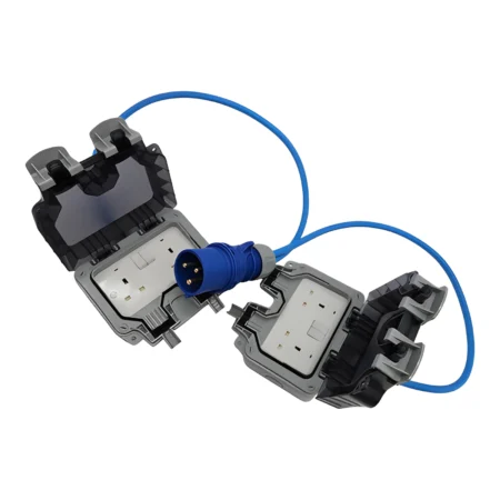 32A CEE Plug Power Splitter – Twin IP66 UK Sockets