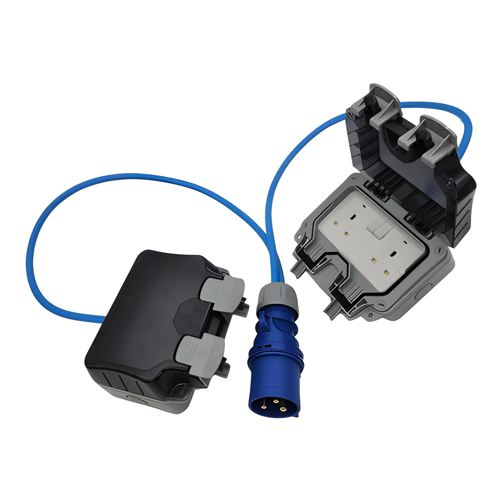 32A CEE Plug Power Splitter – Twin IP66 UK Sockets