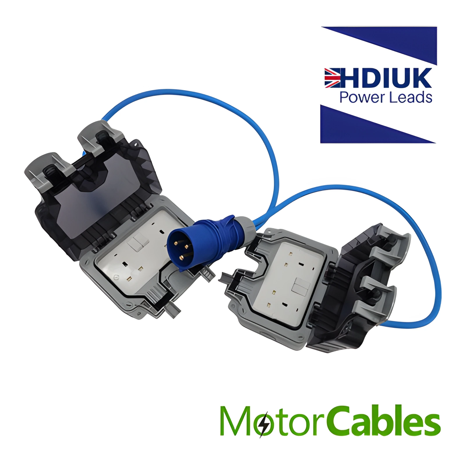 32A CEE Plug Power Splitter – Twin IP66 UK Sockets