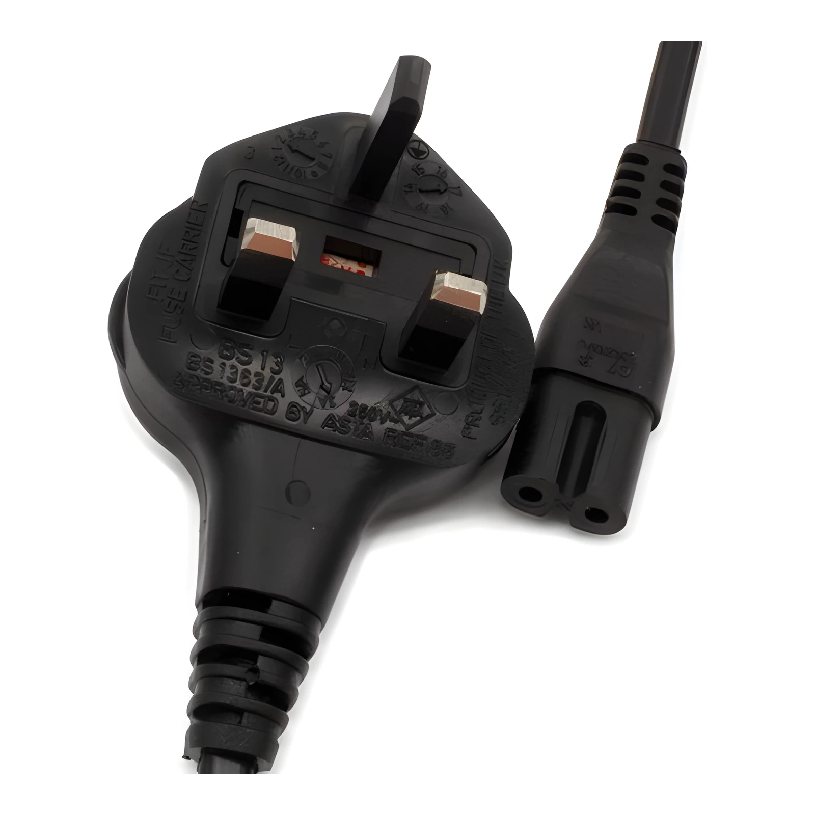 5 Metres Black Figure 8 C7 Mains Power Cord 2 pin Moulded ASTA Plug