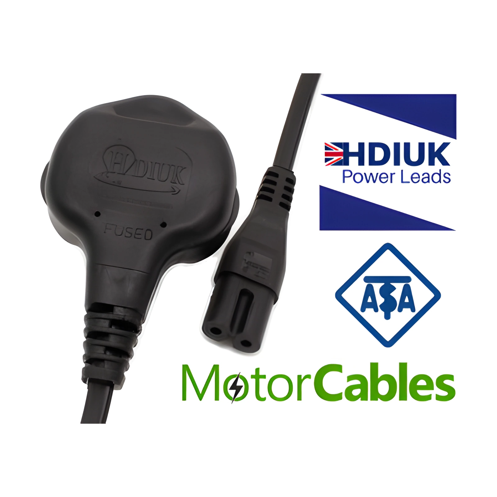 5 Metres Black Figure 8 C7 Mains Power Cord 2 pin Moulded ASTA Plug
