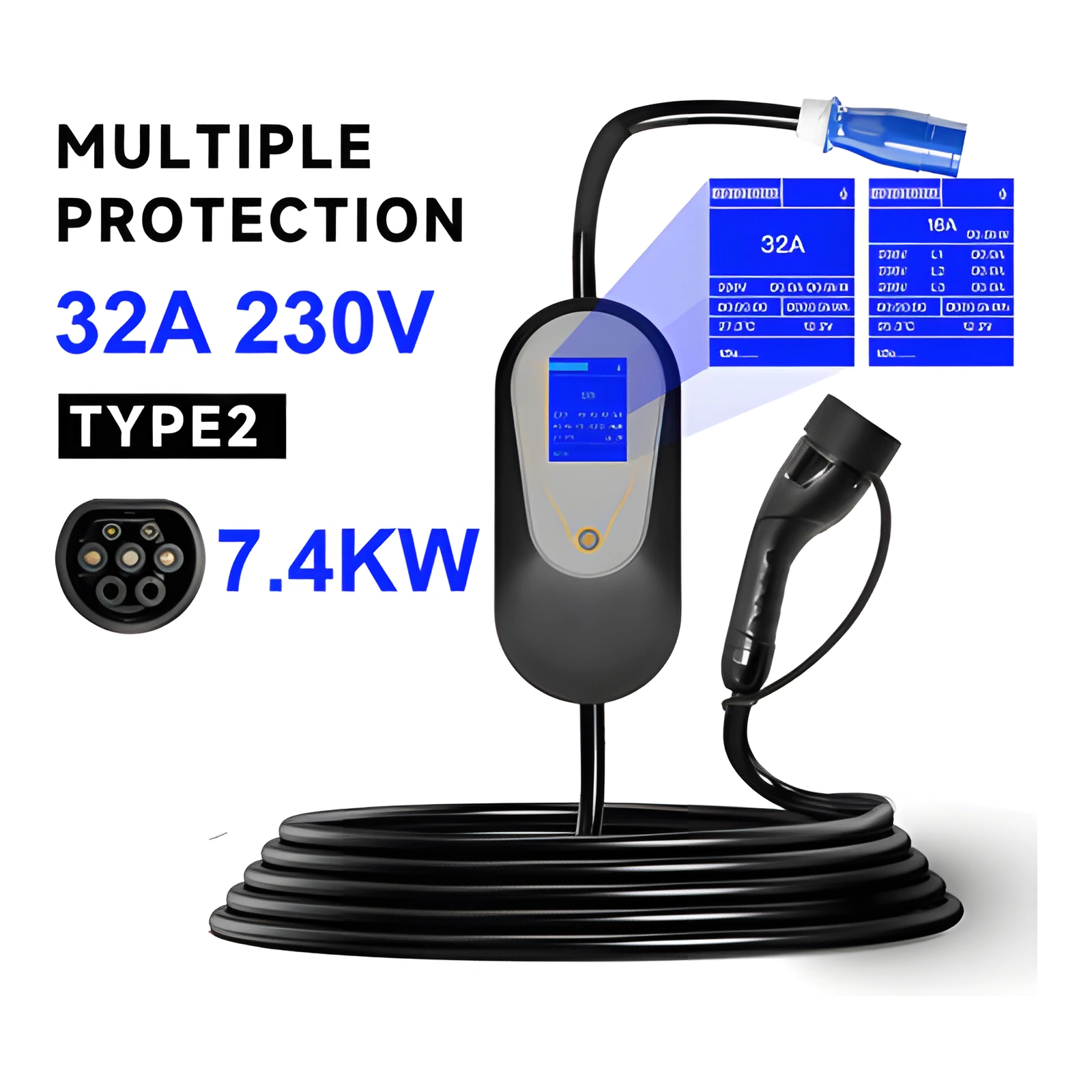 CEE 32A / Type2 EV Portable Wallbox Charger with Cable