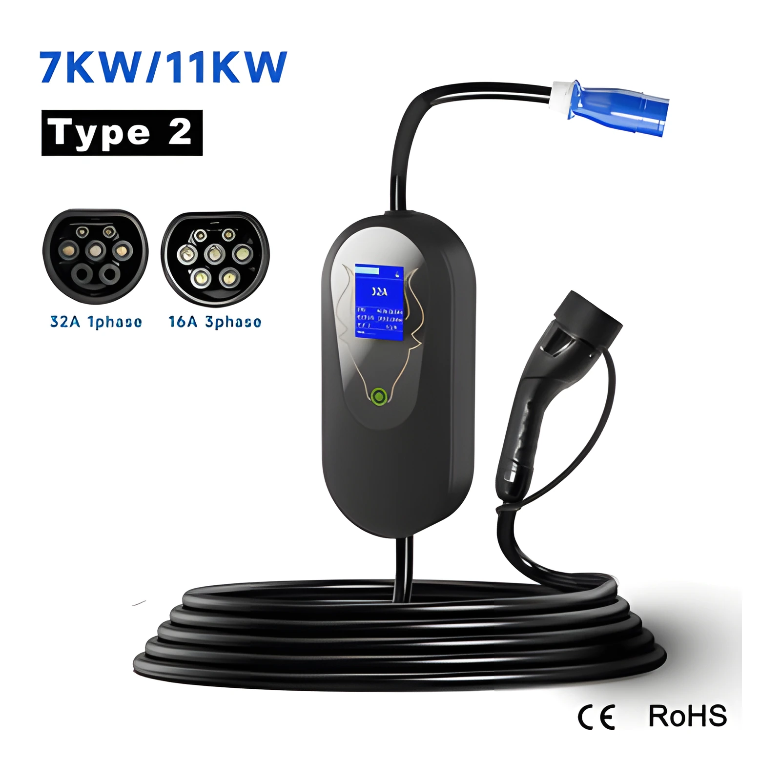 CEE 32A / Type2 EV Portable Wallbox Charger with Cable