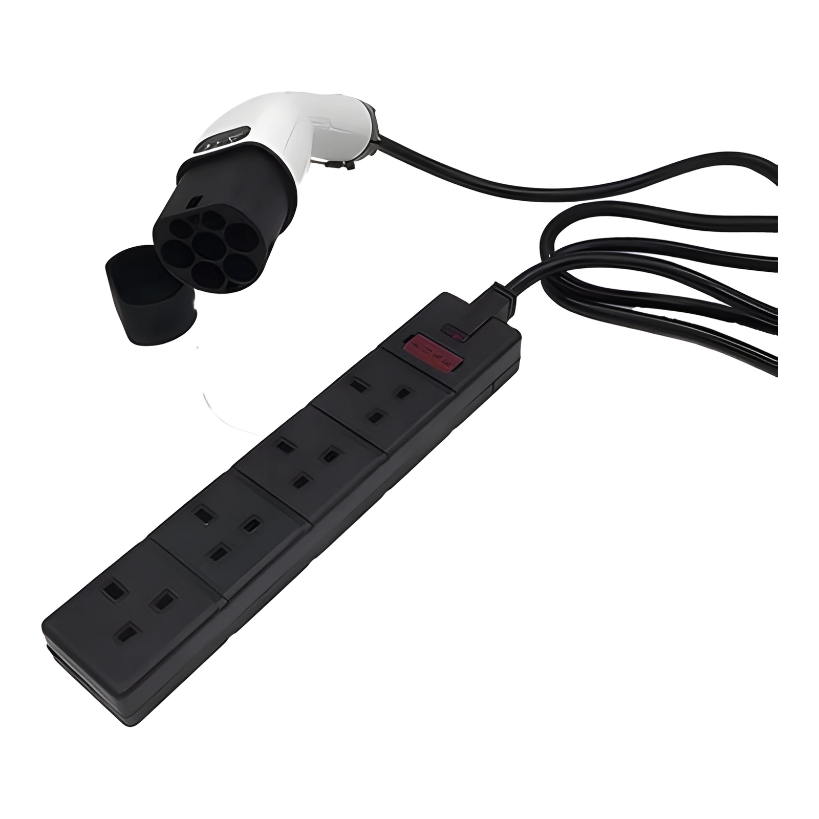 EV Type 2 Plug to 4-Gang UK Socket Power Converter
