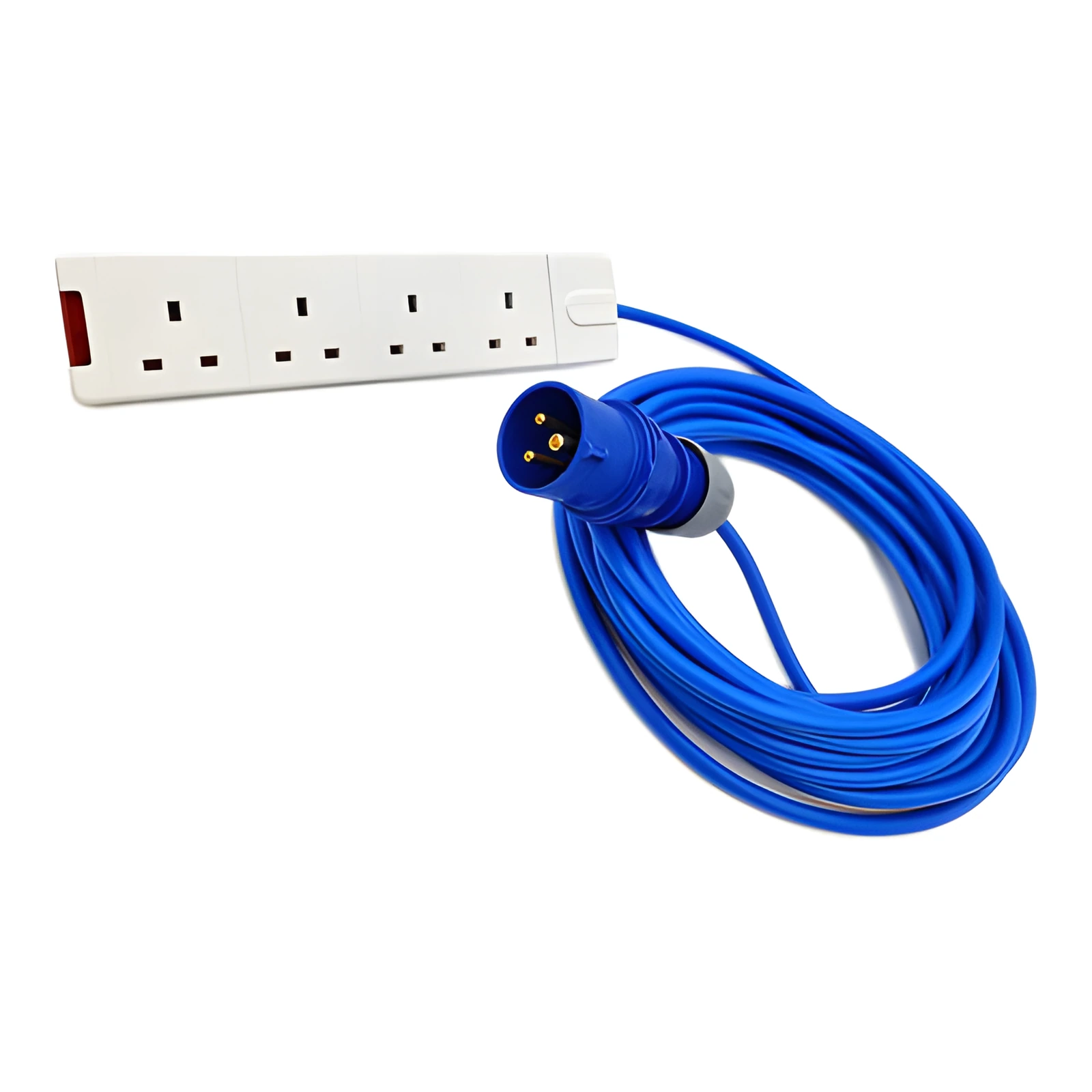 HDIUK - 16A CEE Plug to 13a 4-Gang UK Socket Strip. Fly Lead