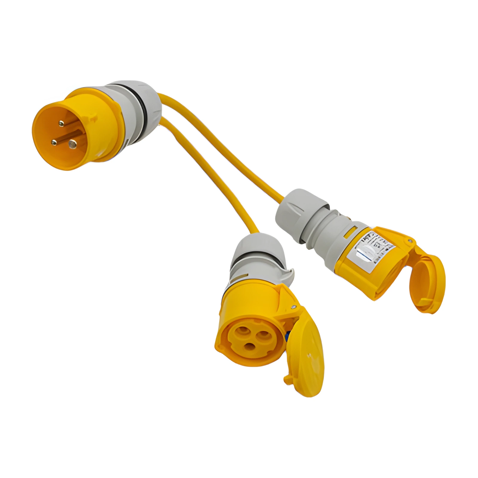HDIUK 110V 16A Site Power Splitter, 16A Yellow CEE Plug to 2 x 16A CEE Sockets