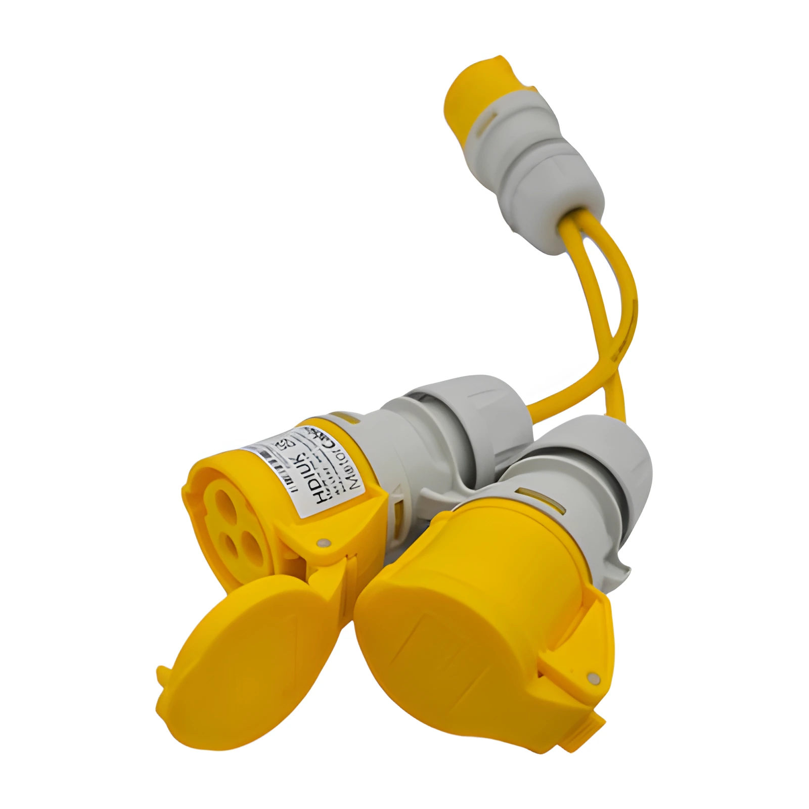 HDIUK 110V 16A Site Power Splitter, 16A Yellow CEE Plug to 2 x 16A CEE Sockets