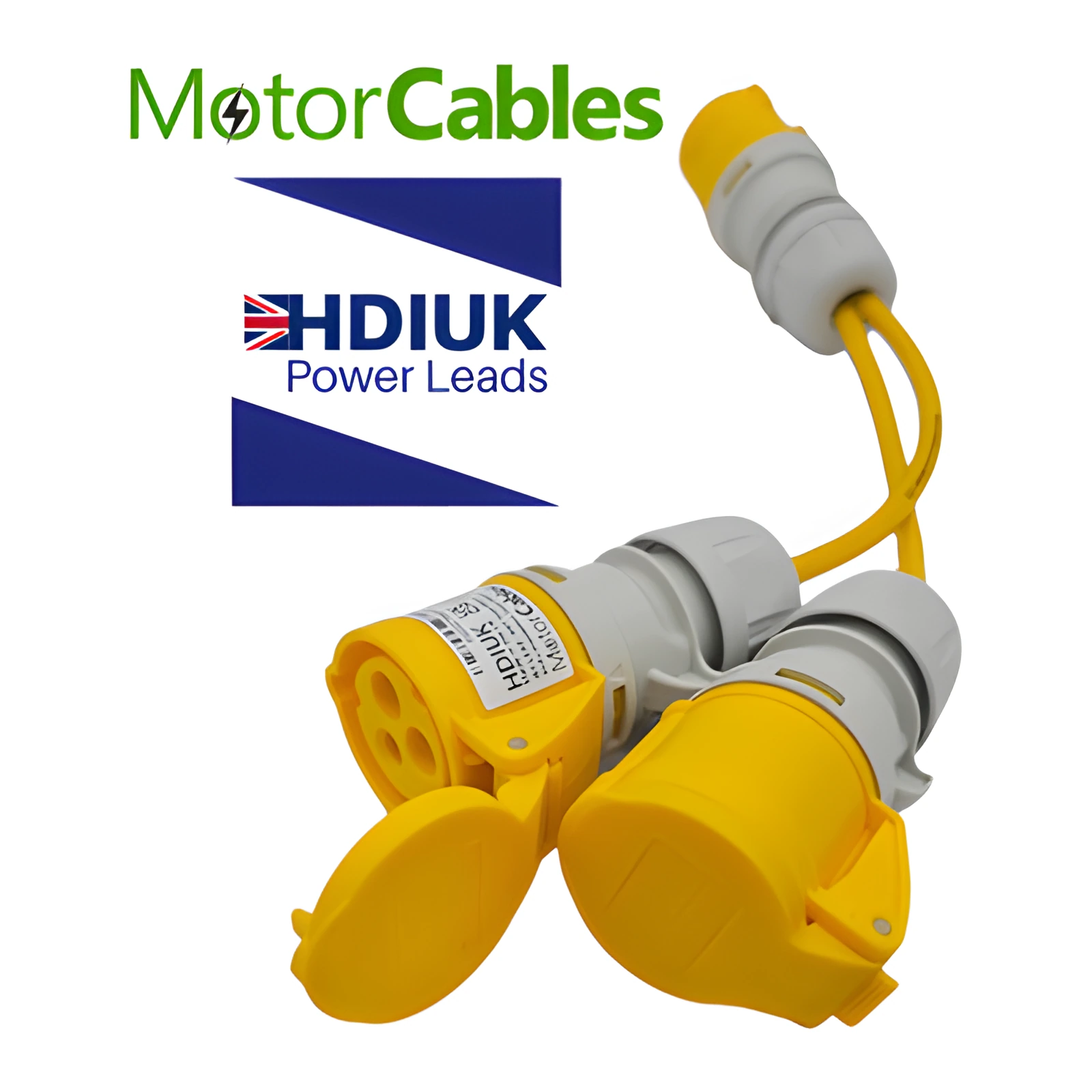 HDIUK 110V 16A Site Power Splitter, 16A Yellow CEE Plug to 2 x 16A CEE Sockets