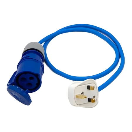 13 Amp UK Plug to 16 Amp Coupler Fly Lead Converter