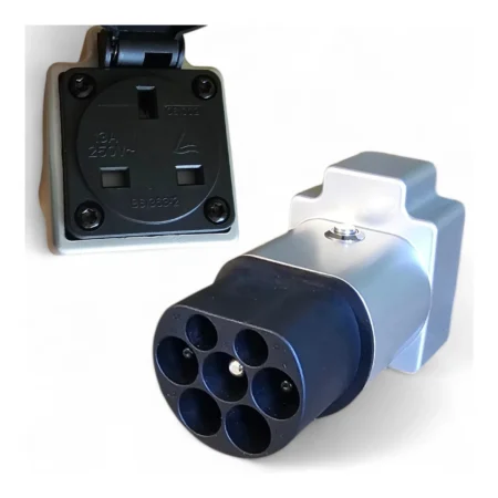 Type 2 to UK socket adapter with cover open