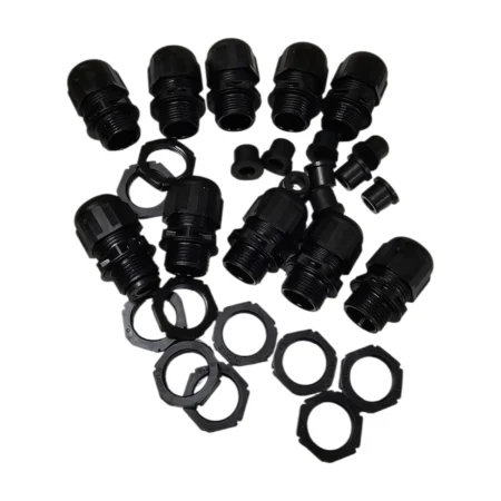Black cable glands with nuts and seals