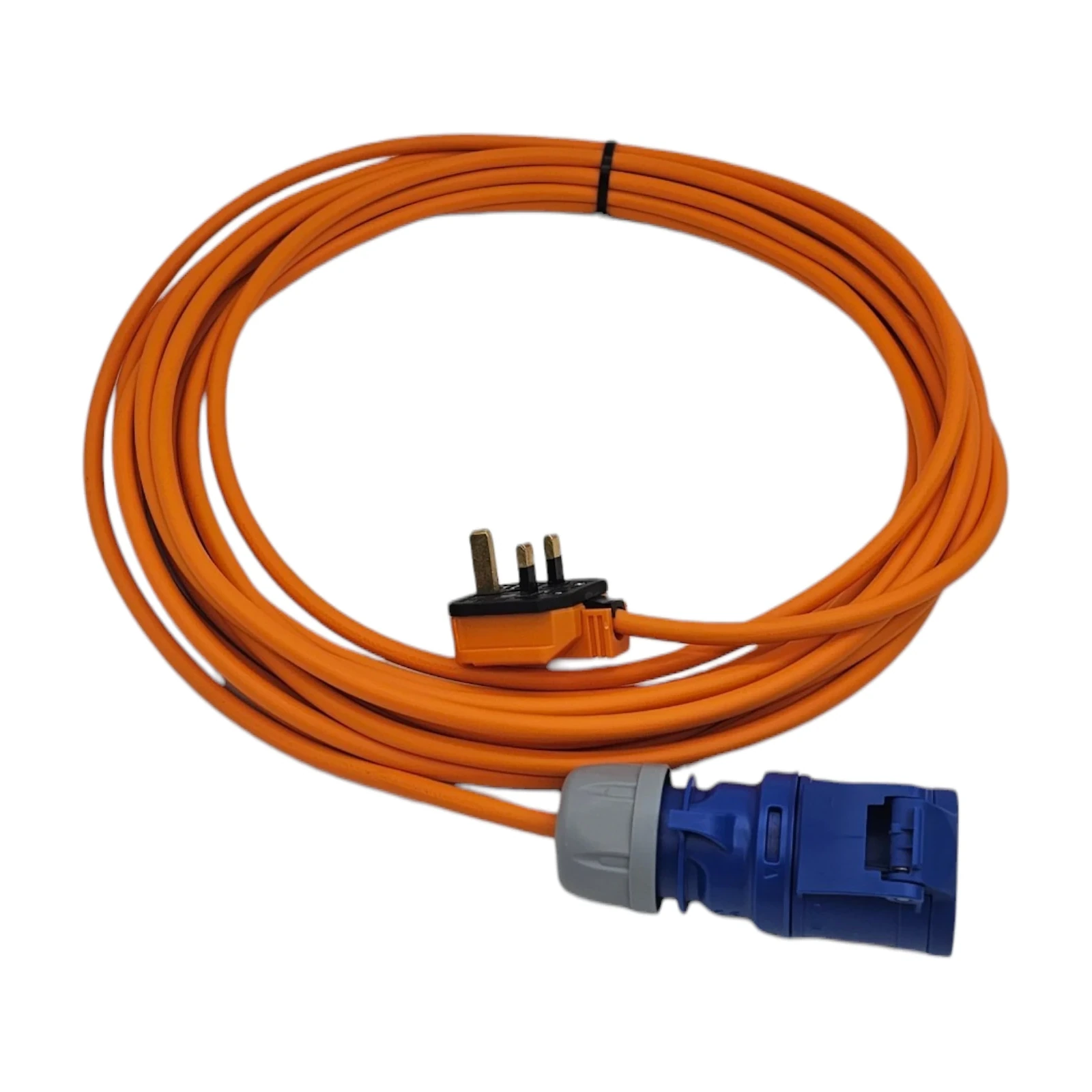 Orange cable with blue CEE socket and UK plug
