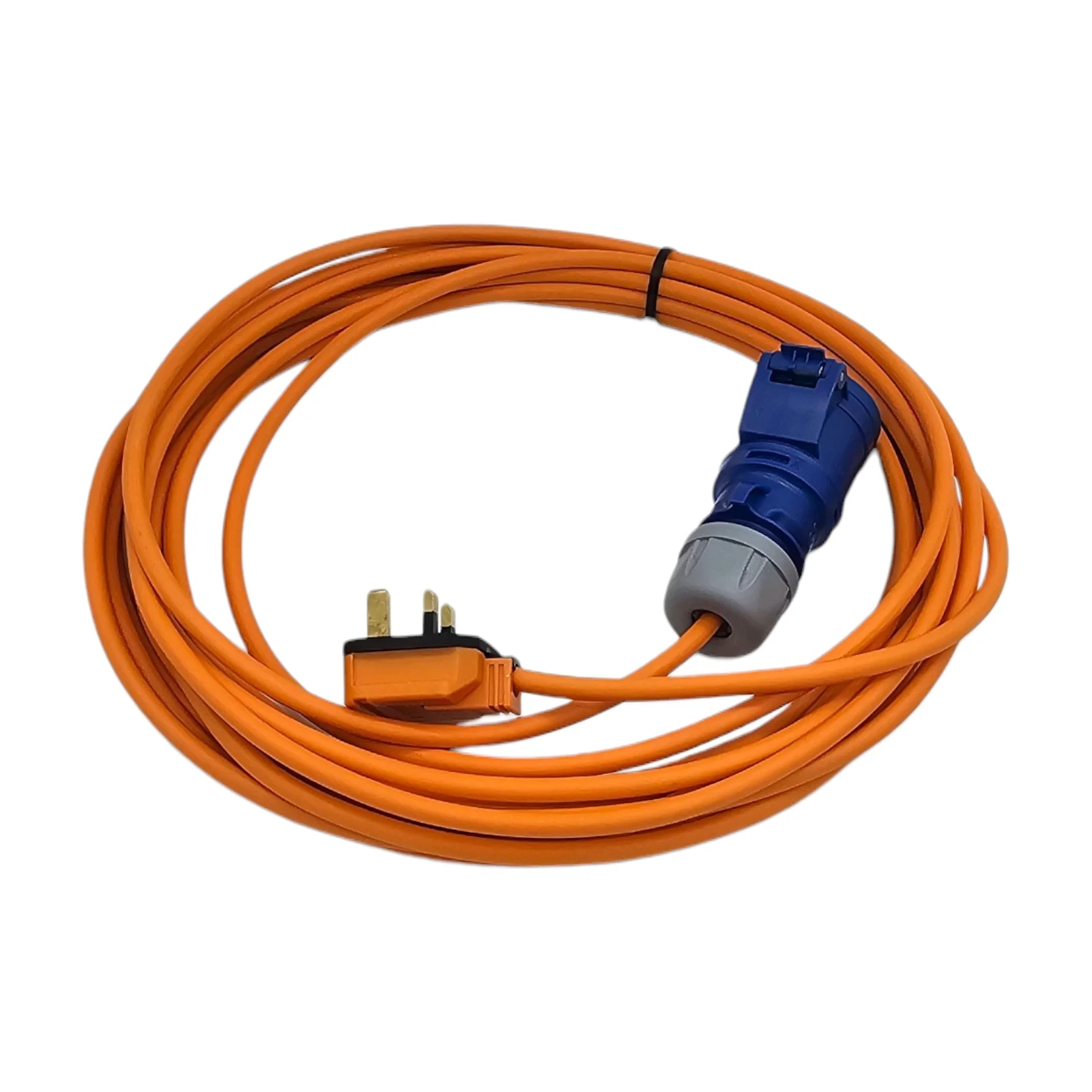 Orange adapter cable coiled beside its connectors