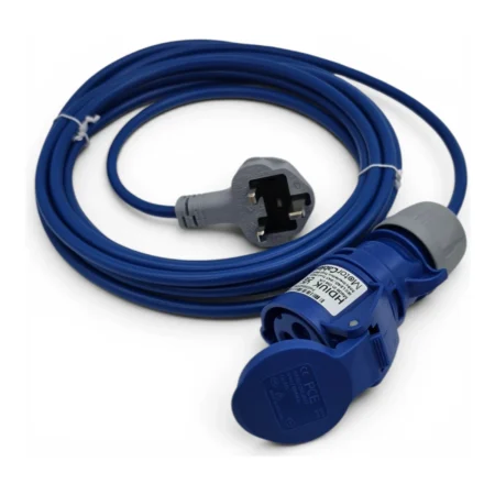 Blue cable with UK plug and CEE socket
