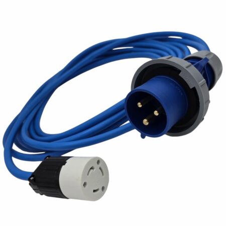 32A IP67 Blue Plug to NEMA L6-30R Socket Shore Power Adapter Cable | 230V-250V Heavy Duty US-to-UK Marine Yacht RV & Generator Conversion Lead