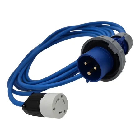 32A IP67 Blue Plug to NEMA L6-30R Socket Shore Power Adapter Cable | 230V-250V Heavy Duty US-to-UK Marine Yacht RV & Generator Conversion Lead