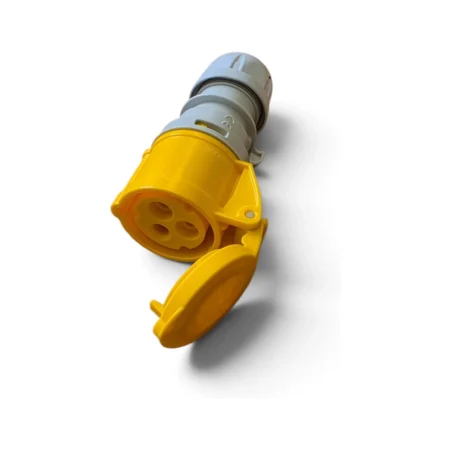 Yellow 110 V CEE socket with protective cap